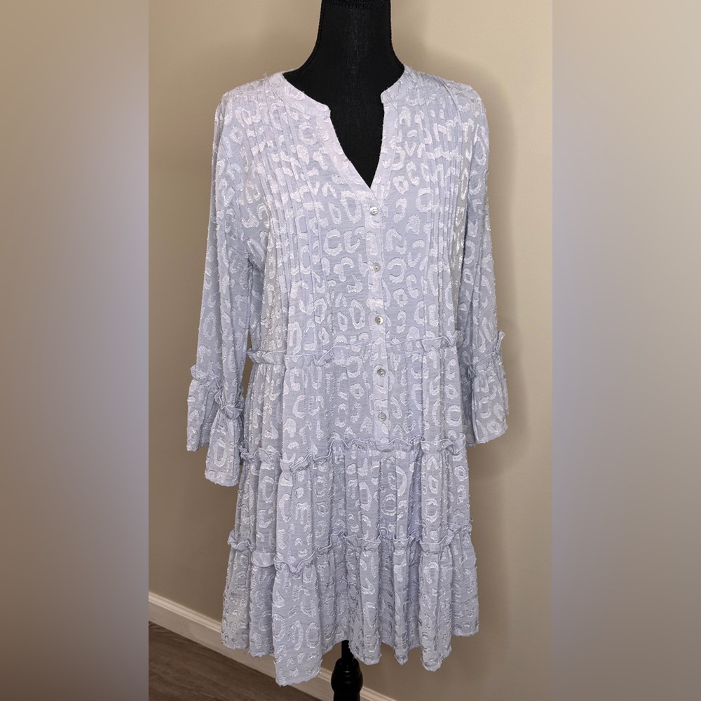 Easel Los Angeles Boho Tiered Babydoll Dress Blue Textured Cottagecore Small